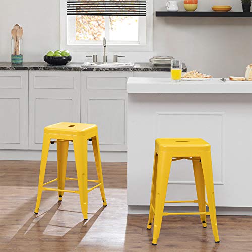Image of Devoko Metal Bar Stools 24 inch Indoor Outdoor Stackable Barstools Modern Style Industrial Vintage Counter Bar Stools Set of 4 (24 inch, Yellow)