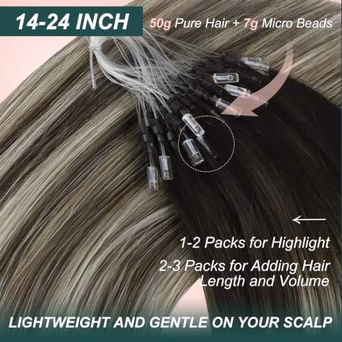 Image of Easyouth Micro Ring Hair Extensions Human Hair Balayage, Pre Bonded Hair