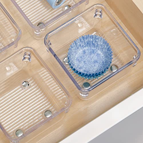 Image of InterDesign Linus Kitchen Drawer Organizer for Utensils, Tools, Gadgets - Set of 2, 3 inch x 3 inch x 2 inch, Clear | Storage Container, For Vanity, Bathroom, Kitchen Drawers