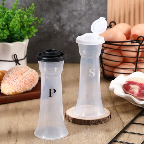 Image of Set of 2 Plastic Salt and Pepper Shakers with Lids Large Salt Shaker Pepper Container Vintage Tall Hourglass Camping Picnic Outdoors Travel Spice Set for Home Picnic Kitchen(Classic,Black White)