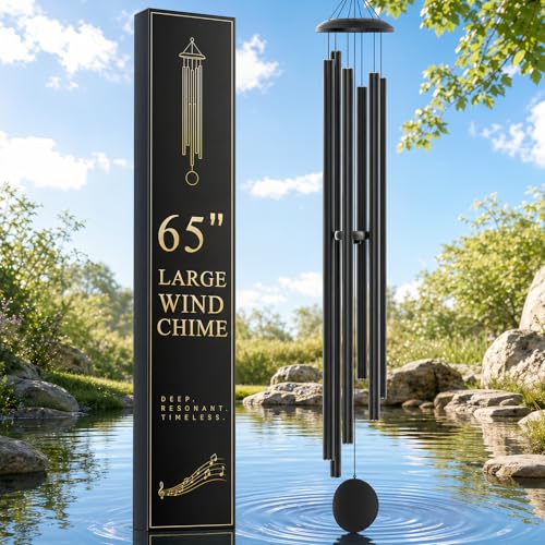 65' Extra Large Wind Chimes for Outside Deep Tone, 6 Extra-Thick Aluminum Tubes for Lasting Resonance, Big Outdoor Wind Chime for Garden Patio Decor, Relaxing Gift for Mom Dad Men Neighbors, Black