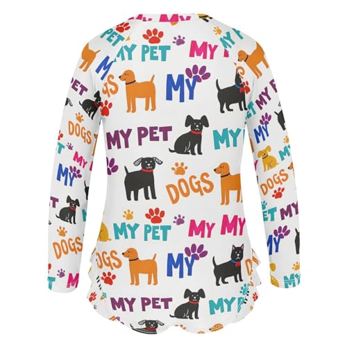 ALAZA Puppy Dog Paw Print Cartoon White Girls One Piece Swimsuit Long Sleeve Rash Guard Swimsuits UV 50+ Swimwear Zipper3