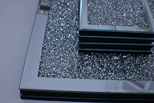 Biznest Set Of Coasters & Placemat Crushed Crystal Sparkle Diamond Glitter Mirrored Silver Home Décor Eye Catching Lovely Display - Image 7