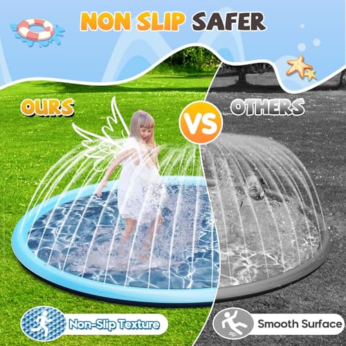 Tosekry Splash Pad für Kinder mit Antirutschfunktion, Wassersprinkler Outdoor Wasserspiel Garten, 200CM Sprinkler Pool Wasserspielzeug für Kinder & Hunde (Blau)