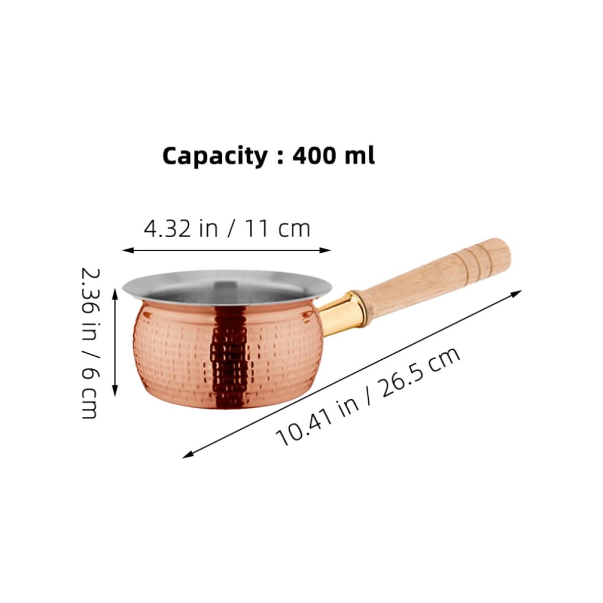 Sosoport Pentola Acciaio in Manico Latte 400ml in Legno Inox | Impugnatura Comoda Antiscivolo, Riscaldamento Uniforme, Capacità 400ml, per Latte e Cioccolata Calda