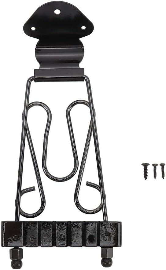 6-String Guitar Tailpiece with Wired Frame - Open Frame Bridge Tailpiece for Jazz Archtop Electric Guitars & Bass, Adjustable Height with Screws (Black, 5.12 x 3.25 in)‌ (Black)