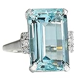 Gixaxak Vintage Fashion Women 925 Silver Aquamarine Gemstone Ring Engagement Wedding Jewelry Sapphire Cut Cubic Zirconia CZ Gemstones Birthstone Halo Solitaire Engagement Rings (6)