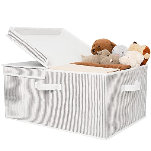 Image of GRANNY SAYS Large Storage Bins with Lids, Shelf Basket, Canvas Decorative Storage Container for Wardrobe Closet Shelves, Bins for Closet Organization Storage Box, White/Black, 1-Pack