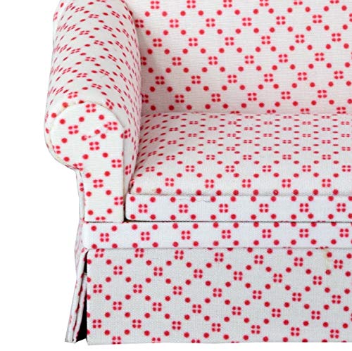 Dollhouse Sofa Chair With A Throw Pillow, Miniature Living Room Furniture Armchair, White With Red Dots Fabric, Accessories For 6 Inch Dolls, 1/12 Scale #TOP1