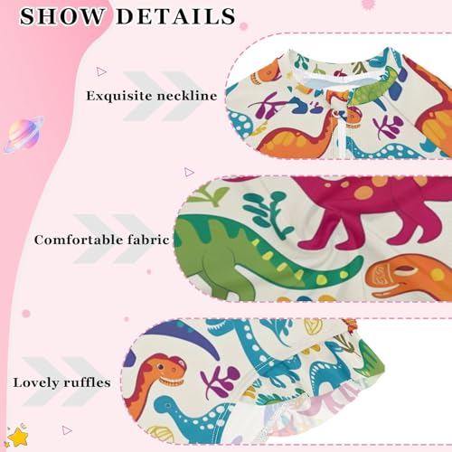 Girls One Piece Swimsuits Long Sleeve Swimsuit Zipper Bathing Suits Dinosaur Cotton V3