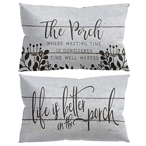 Knibeo Inspirational Quotes Life Is Better At The Porch Retro Throw Pillow Cover,12''X20'' Inch Pillow Case Set Of 2 ,Housewarming Gifts, Living Room Bedroom Front Porch Bench Farmhouse Decor #TOP7