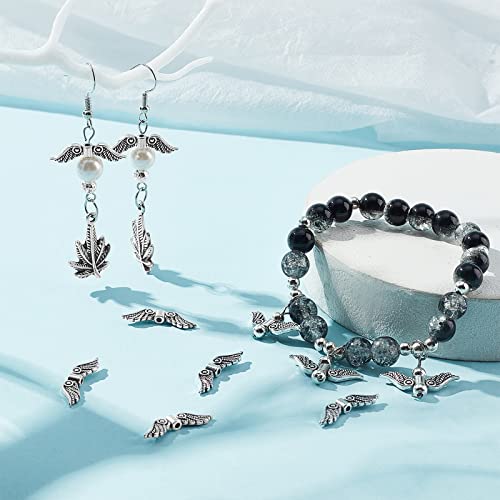 SUNNYCLUE 1 Box 100Pcs Angel Wing Beads Christmas Tibetan Style Alloy Wing Charms Fairy Angels Spacer Beads for jewellery Making Bracelet Earrings Necklace Women Adults DIY Craft Gift - Image 4