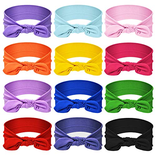 fani 12 Pcs Rabbit Ear Headbands Bow Headbands with Buttons for Women Vintage Criss Cross Knotted Turban Hairbands Headwraps Cotton Stretchy Sport Yoga Headand