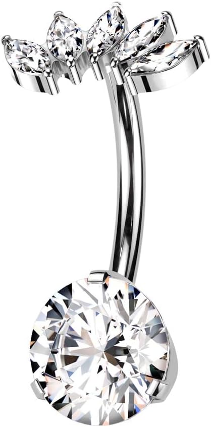 Pierced Owl 14GA F136 Implant Grade Titanium Threadless Push In Mutli CZ Crystal Marquise Belly Button Ring