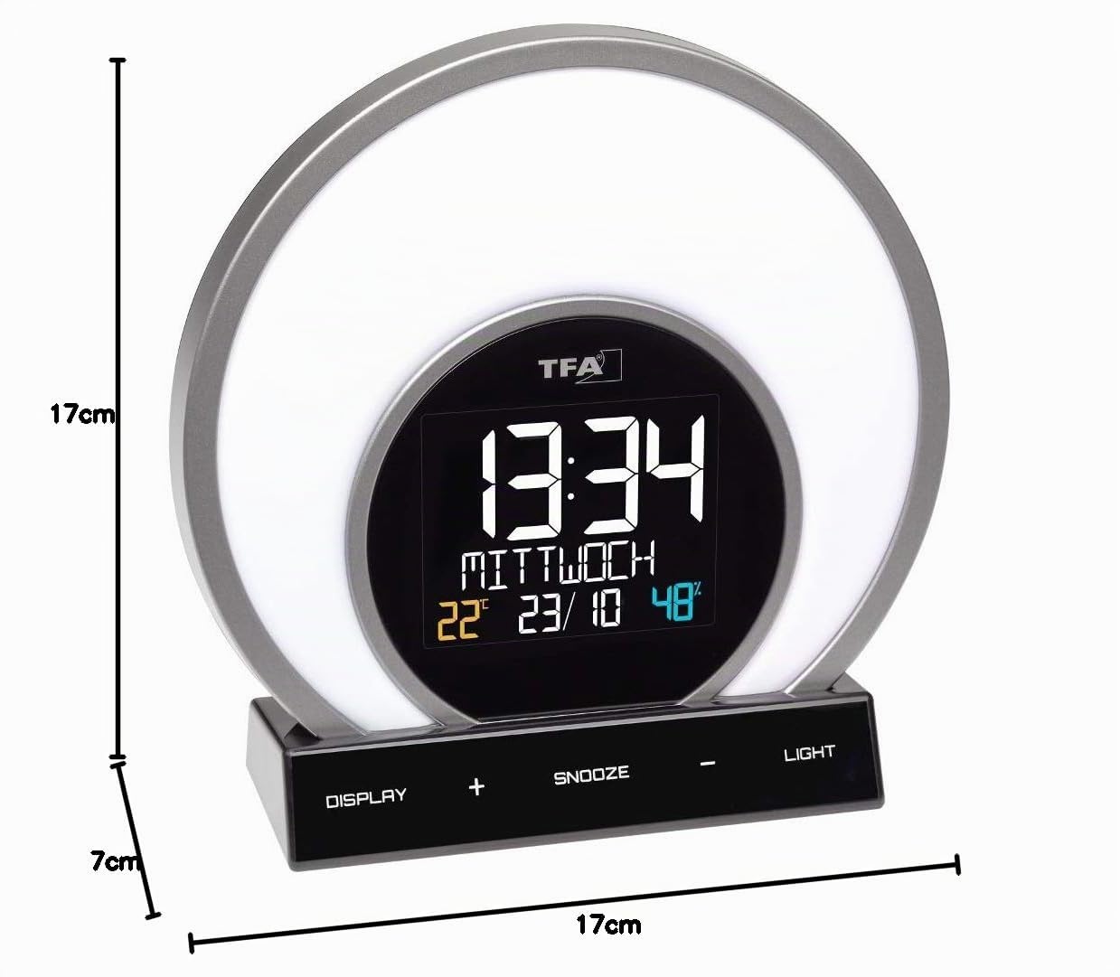 TFA Dostmann Réveil Lumineux Numérique Soluna 60.2026.01 Simulation Lever/Coucher Soleil Wake Up Light Noir