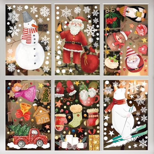9 Fogli Adesivi Decorazioni Natale per Finestre, Vetrofanie