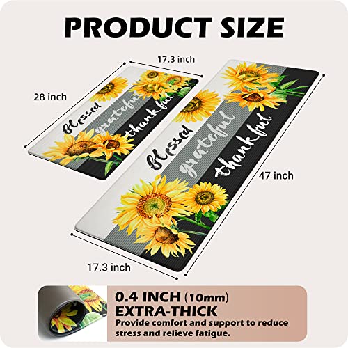 Chiinvent 10Mm Thickness Sunflower Kitchen Rugs Set Of 2, Sunflower Cushioned Anti Fatigue Comfort Mat For Home & Office Doormat Waterproof Non-Skid Kitchen Mats, 17.3"X28"+17.3"X47" #TOP2