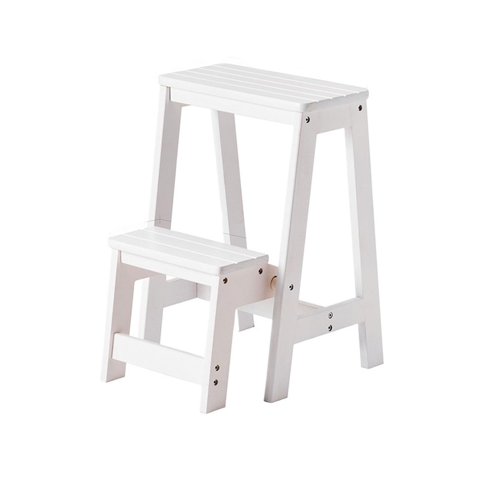 ZGYOZMNG Step Ladder Home Staircase Stool Solid Wood Multifunctional Folding Ladder Chair Easy to Store Suitable for Kitchen Bedroom Garage stepstool(Nero) (Wei?)