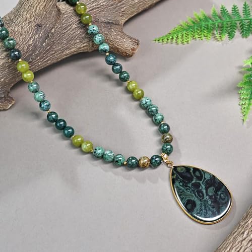 Long Pendant Necklaces for Women/Men Trendy, 8MM Womens Beaded Jasper Necklaces,32 Inch Green Stone Bead BOHO Necklace Jewelry,Chunky Statement Necklace,Handmade Fashion Jewelry Gifts4