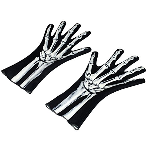 Luvas Esqueleto Amosfun Halloween Luvas de Dedo Inteiro Fantasia Cosplay Festa Halloween Fantasias