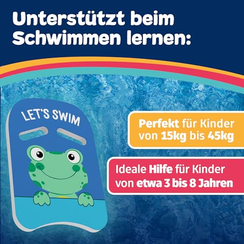 HomeKidsWorld Schwimmbrett Kinder - Schwimmhilfe Kinder 3-6 Jahre - Sichere Schwimmlernhilfe für Jungen und Mädchen im farbenfrohen Frosch-Design: Für Kinder zwischen 15-45kg geprüft und sicher