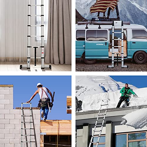 Telescoping Ladder 12.5Ft,Boweiti Extension Step Ladder One Button Retraction,Aluminum Collapsible Ladder Slow Down Design For Home Rv Loft,330 Lbs Max Capacity #TOP6