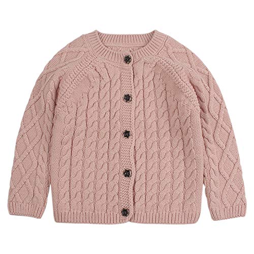 Peecabe Toddler Girl Sweaters Cable Knit Long Sleeve Crewneck Chunky Crochet Cardigans 1-6T (Skin Pink, 2T)