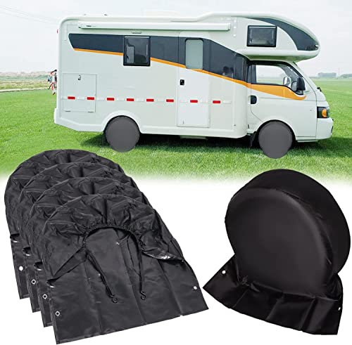 Image of Hedday 4 Pack Tire Cover, Thickened RV Waterproof Wheel Cover, Rain, Snow and Dust UV Sun Tire Wheel Protector, Universal Fits for SUV RV Camper Trucks and Trailers, Diameter 27-29 Inch (Black)