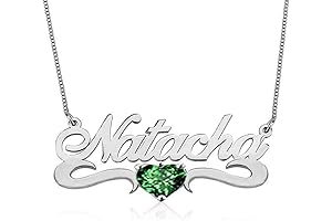 Personalized Silver Name Necklace with Birthstone Heart