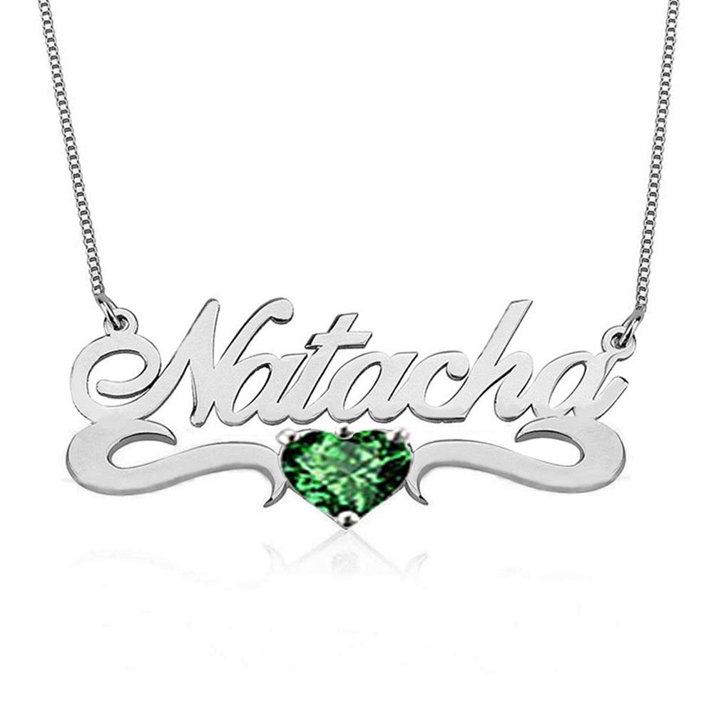925 Sterling Silver Personalized Name Necklace with Birthstone Heart Custom Made with Any Name