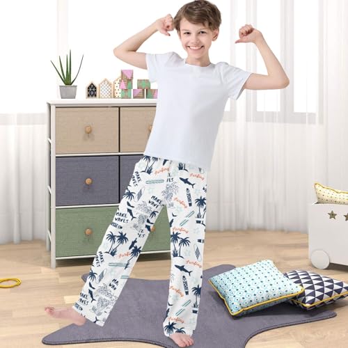 Boy's Pants Summer Tree Surfboard Shark Jogger Pants Elastic Waist Long Bottoms Trousers with Pockets 6-14 Years4