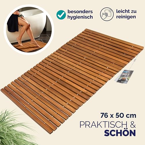 Deuba Badematte Holz FSC- zertifiziertes Akazienholz rutschfest Badvorleger Duschmatte Holzduschmatte Badezimmerteppich Dusch Vorleger Stabmuster-4