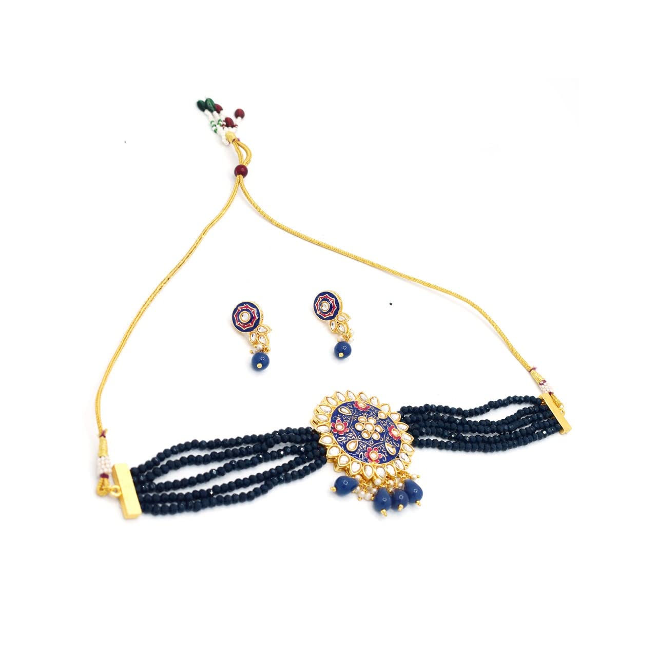 Ethnic Indian Choker Necklace Earring Set Traditional Bollywood Fashion Jewelry for Women/Girls