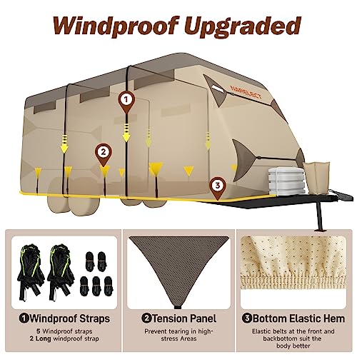 Narelect Rv Cover Travel Trailer Cover, Extra-Thick Upgraded 7 Layers Top Windproof Camper Cover For 14-16Ft Anti-Uv Rv Cover Toauler Cover With Tire Cover, Gutter Cover #TOP6
