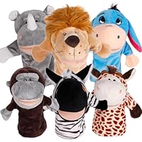 6Pcs Hand Puppets for Toddlers - Stuffed Animal Puppets for Kids, Including Lion, Zebra, Gorilla, Giraffe, Rhino and Donkey for Puppet Show Theater, Stocking Stuffers for Kids