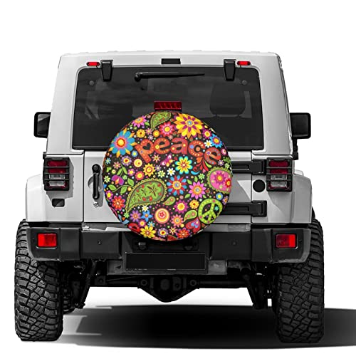 Image of Delerain Hippie Symbolic Colorful Floral Spare Tire Covers for RV Trailer SUV Truck and Many Vehicle, Wheel Covers Sun Protector Waterproof (15 Inch for Diameter 27 inch-29 inch)
