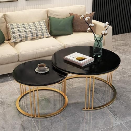 Image of Elegance Iron & Wooden Round Retro Golden Bedside Table |Night Stand| Side Table | Sofa Side Table |Coffee Table |Centre Table| Bar Cocktail Table Set of 2 Table- Gold & Black