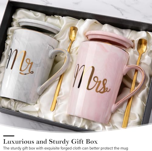 Biching Wedding Gifts for Couples 2026, Couple Gift for Anniversary - 14oz Ceramic Marble Mr and Mrs Mugs Set, Present for Bridal Shower Engagement Bride and Groom, with Greeting Card, Luxury Gift Box 1