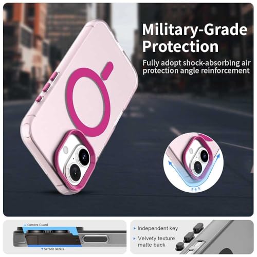Image of Elzzi Translucent Matte Back Cover for iPhone 17 Case, Shockproof Anti-Fingerprint Phone Cover with Magnetic Wireless Charging, MagSafe Compatible Protective Case for Men & Women (Pink)