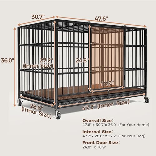 CAMMOO-48-Heavy-Duty-Dog-Crates-for-Large-Dogs-Escape-Proof-Upgraded-4-Lockable-Wheels-Removable-Door-Dog-Kennel-Indoor-Max-Load-300Lbs-Easy-to-Clean-XXL-Dog-Cage-for-High-Anxiety-Dogs