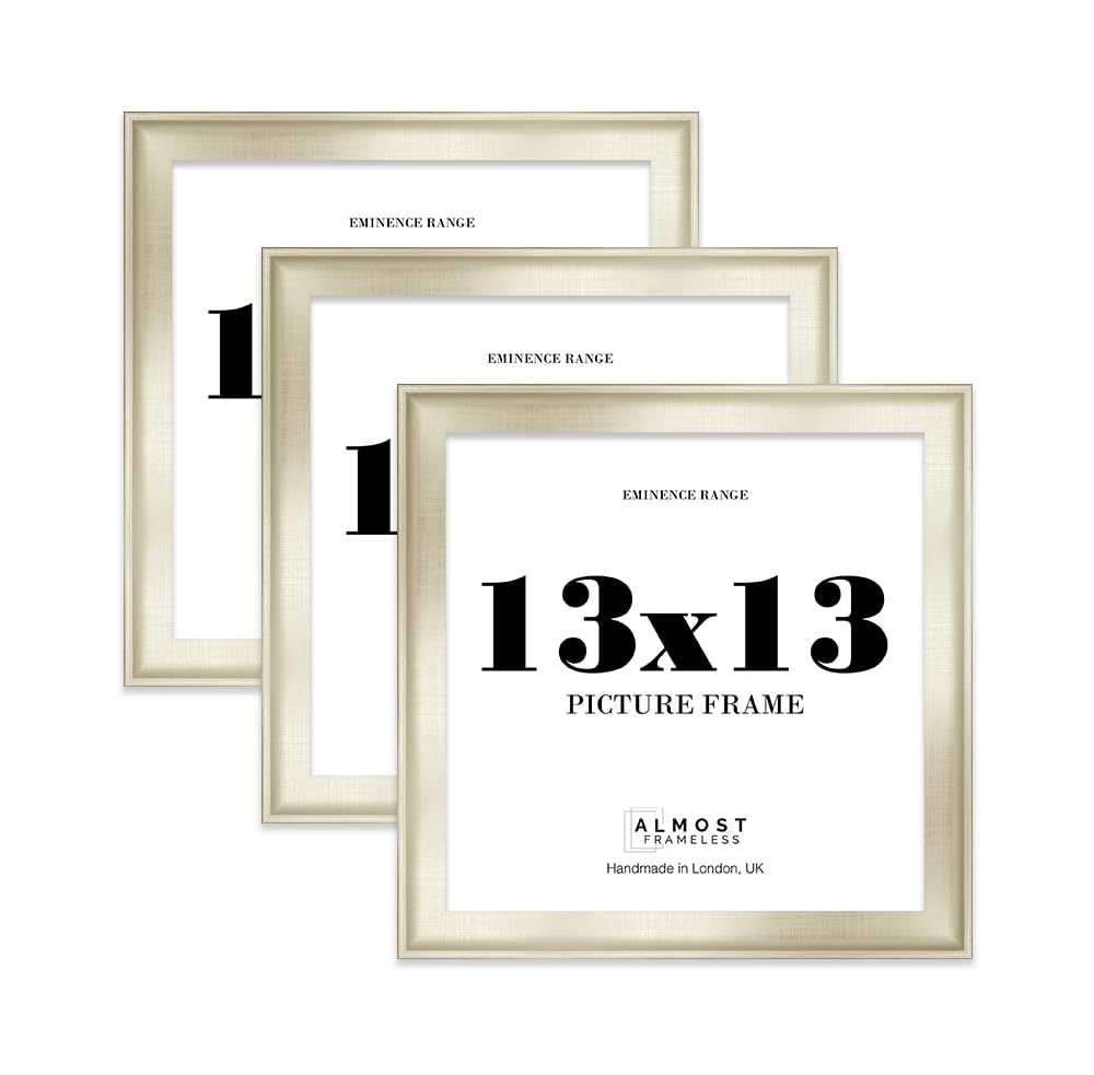 13x13" Silver Picture Frame - Rustic Wood Industrial Effect Photo Frame for Wall Display, Ideal for Posters, Prints & Home Décor, Wall Hooks, 32mm Edge - 3 Pack