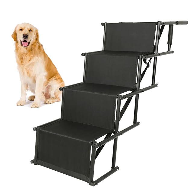 Foto 4 de 8 de Escalera y Rampa para Perros Grandes y Pequeños - Plegable, Cargable Hasta 75 kg (Negro)