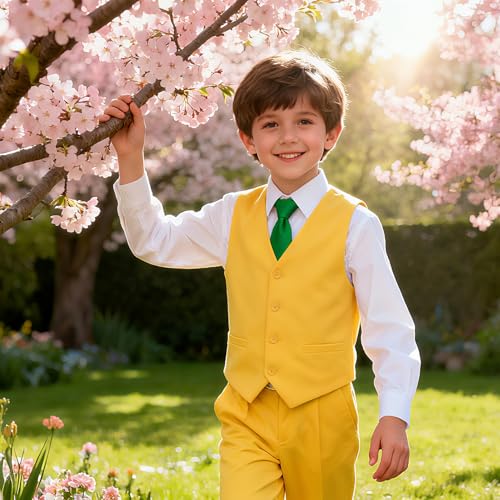 Image of Boy Tuxedo Vest for Big Boys Teen Kids Green Slim Fit Formal Dress Tuxedo Christmas Suit Vest Size 20