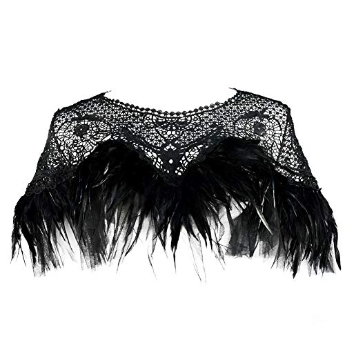 HOMELEX Capa de Plumas Bordadas para Mujer - Negro - Talla única