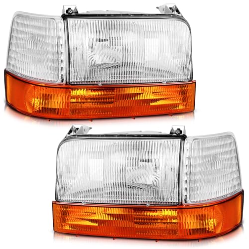 WEELMOTO Halogen Headlights for 1992-1997 Ford F-150 F-Super Duty / 92-98 F-250 F-350/92-96 Ford Bronco Replacement Headlamp with Corners and Signal Lights