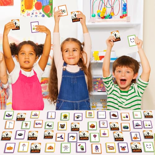 Image of gisgfim 100 PCS Memory Matching Game Happy Halloween Concentration Memory Games Card for Kids Educational Ages 3-8 A Fun & Fast Halloween Theme Matching Games