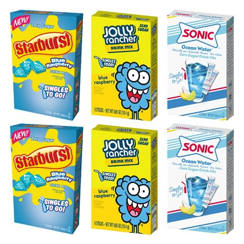SINGLES TO GO! Blue Raspberry Variety Pack (Starburst, & Jolly Rancher) (2 of each) Variety Pack