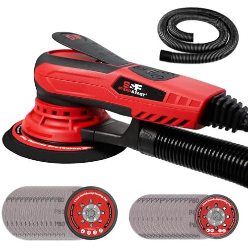 S&F STEAD & FAST Electric Random Orbital Sander with Vacuum Attachment 350W, Professional-grade, 5 inch 6 inch Backing Pads, Quiet, Powerful, Low Vibration, Woodworking, Auto Body Repair