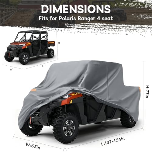Image of Waterproof UTV Cover Compatible with Polaris Ranger 4 Seaters, 6 Layers All Weather Cover with Air Vents, Door Zipper and Windproof Buckles and Bands for Rain Snow Dust Protection