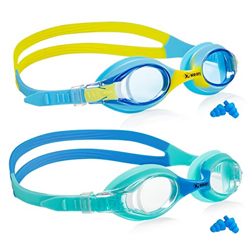 Keary 2 pack Swim Goggles Kids Swimming Goggles, Anti-Fog Leak Proof UV Protection Soft Silicone Clear Pool Goggles with Flexible Nose Piece Adjustable Sturdy Strap for kids Children Toddler Ages 3-10